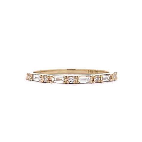 Baguette & Round Brilliant Diamond Wedding Band in 14k Yellow Gold ...