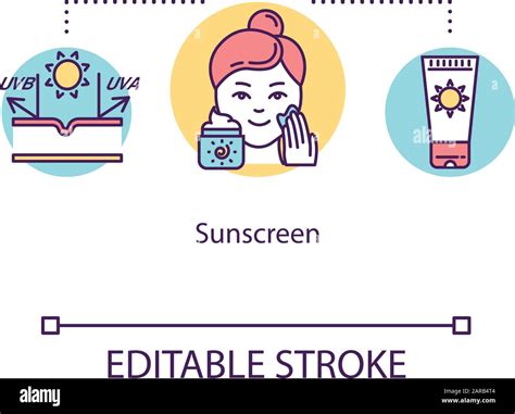 Sunscreen concept icon. Skincare to avoid sunburn. Sunblock for healthy ...