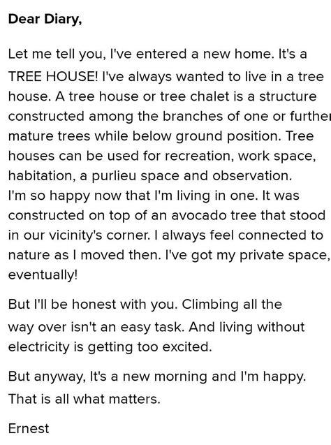 6 Imagine that you are Ernest. Write a diary entry describing the tree ...