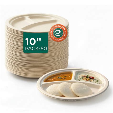 Buy 10 Inch Round 3 Compartment Disposable Plates| EcoSoul – ECOSOUL ...