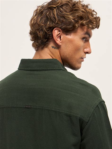 Shop Green Texture Herringbone Design Relax Fit Overshirt Online ...