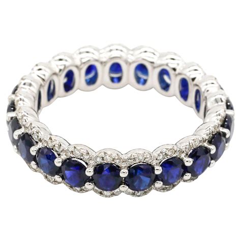 Princess Cut Blue Sapphire Diamond Eternity Band Ring 18 Karat White ...
