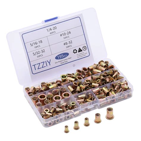 Rivet Nuts Fasteners，200PCS Metric Zinc Plated Carbon Steel Flat Head ...