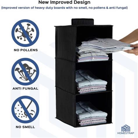 HomeStrap Premium Polyester Hanging 3 Compartments/Shelves Wardrobe ...