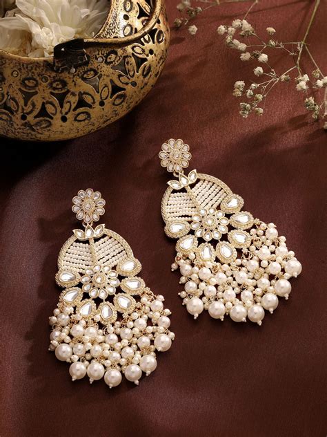 Priyaasi Pearl and Kundan Floral Design Earrings