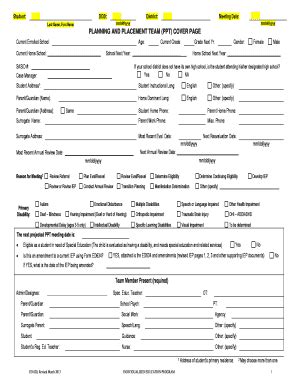 Fillable Online mm/dd/yyyy PLANNING AND PLACEMENT TEAM (PPT) COVER PAGE ...