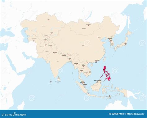 Highlighted Red Map of PHILIPPINES Inside Light Red Map of Asia with High Details Stock Vector ...