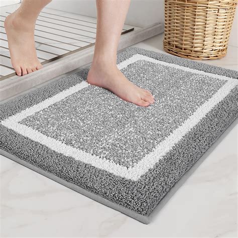 Color&Geometry Gray Bathroom Rugs - Absorbent, Non Slip, Soft, Washable ...