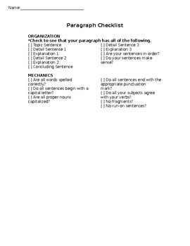 Image result for Paragraph Writing Checklist