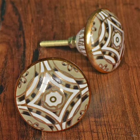 Kavya Art Deco Gold Grey Ceramic Drawer Knob – Spruce and Pop