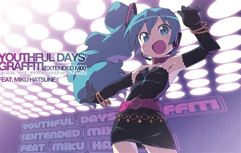 Wallpaper joy, smile, belt, vocaloid, black dress, Hatsune Miku ...