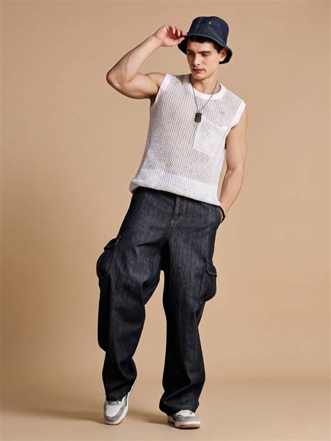 Black Super Baggy Fit Premium 100% Cotton Denim 6-Pocket Cargo – House ...