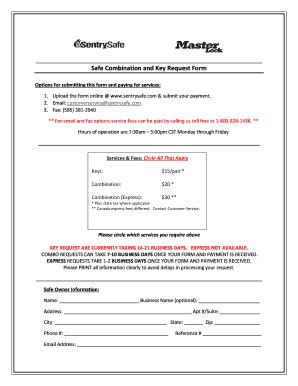 Fillable Online Safe Combination and Key Request Form - JustAnswer Fax ...
