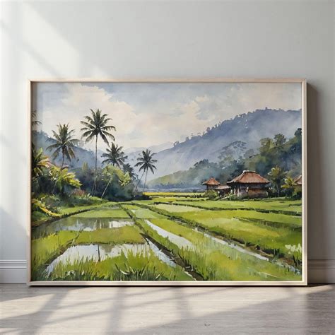 Rice Terraces Painting Countryside Decor Landscape Watercolor Painting ...