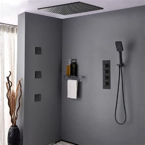 Buy 16'' Thermostatic Ceiling Rainfall Shower System with Hand Shower ...