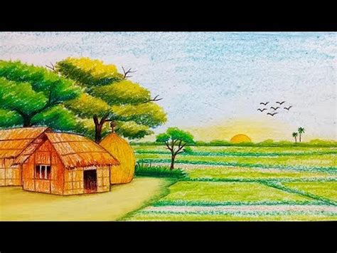 How to draw scenery of sunrise with pastel colour/sujola sufola ...