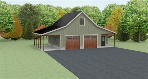 The 2 Bay Barn Garage Floor Plan, 1 1/2 Story Garage and Workshop. 1 ...