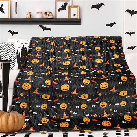 Cute Halloween Blanket Pumpkin Bat Halloween Throw Blankets 60" x 50 ...