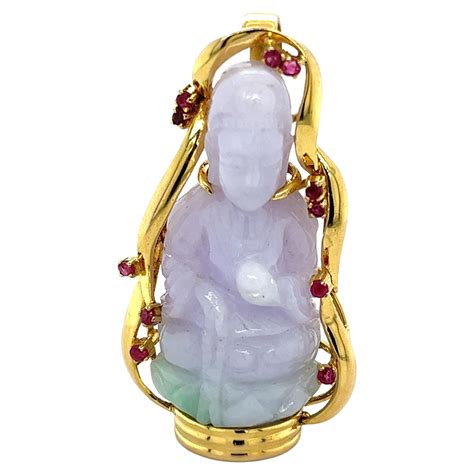 14 Karat Yellow Gold and Jade Buddha Pendant at 1stDibs