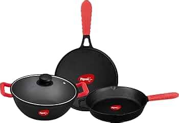 Pigeon by Stovekraft Pre-Seasoned Cast Iron Cookware 3 Pc Combi (Tawa ...