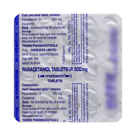 METACIN 500MG TABLET 15'S : View Price, Combination and Alternatives ...