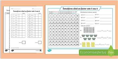 Înmulțirea când unul dintre factori este 5 sau 6 – Fișe