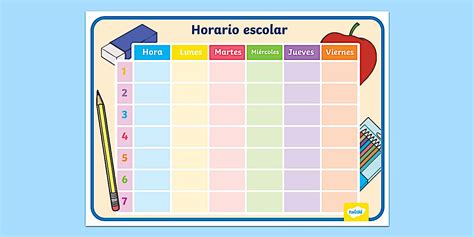 Horario escolar para imprimir - Twinkl Perú