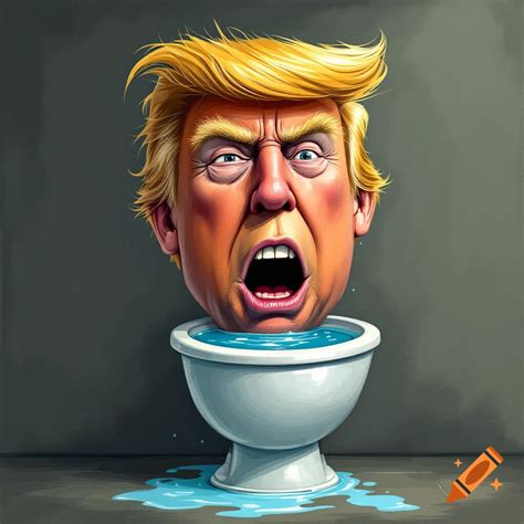 Cartoon caricature of Donald Trump's head emerging from a toilet bowl ...