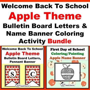 Back To School Apple, Bulletin Board Letters & Name Banner Coloring ...