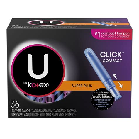 U by Kotex Click Compact Tampons, Super Plus Absorbency, Unscented, 36 ...