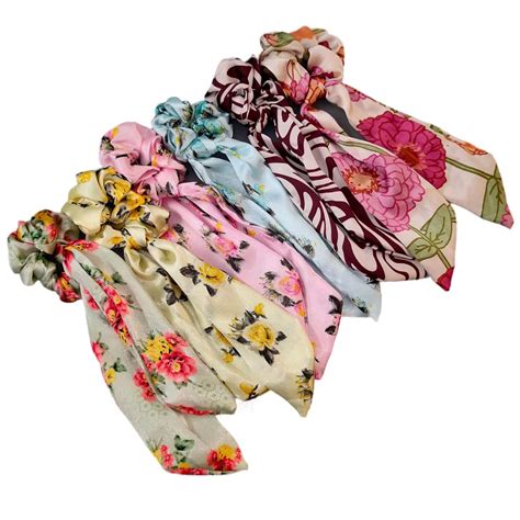 SENECIO Multicolour Floral Scarf Scrunchies Ponytail Holders Rubber ...