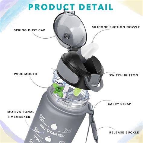 Enerbone 32 oz Drinking Water Bottle with Times to Drink and Straw ...