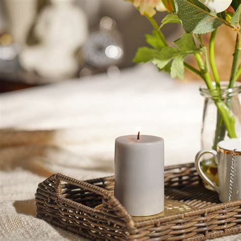 Shop Set of 2 Grey White Jasmine Pillar Candles - Small - at Best Price ...