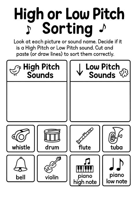 High or Low Pitch Sorting Worksheet - Download & Print Now!