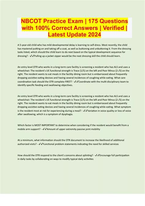 NBCOT Practice Exam | 175 Questions with 100% Correct Answers ...