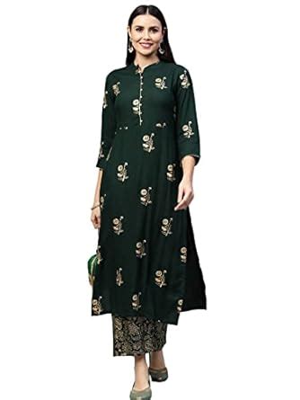 Buy ANNI DESIGNER Women's Cotton Blend Straight Embellished Kurta with ...