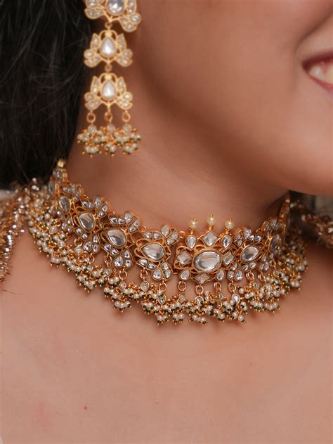 Green Color Gold Plated Jadau Kundan Necklace Set - MS2689 – Mortantra