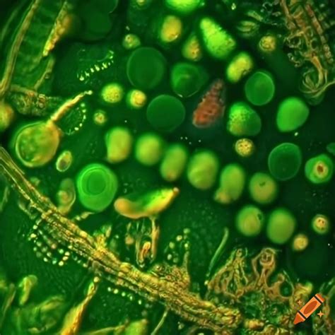 Various microscopic algae species under a high-powered microscope on ...