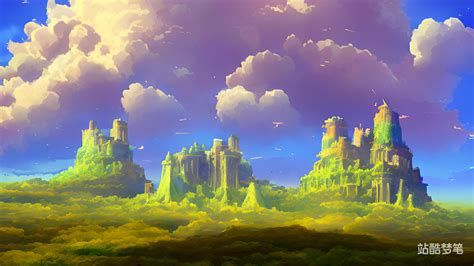#站酷梦笔#天空中漂浮的城堡，巨人，插画，高度详细的_hitwh-站酷ZCOOL