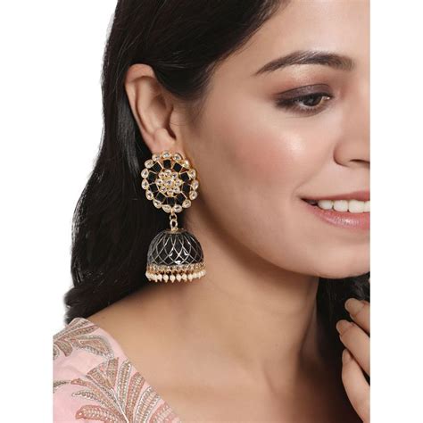 Buy Aatmana Black Gold Plated Hand Painted Beaded Dome Shaped Jhumkas ...