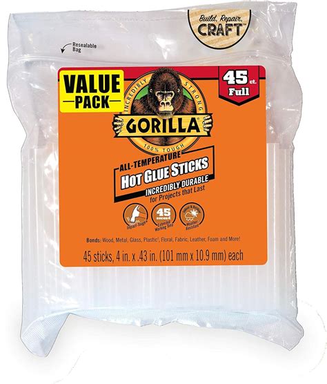 Amazon.com: Gorilla Hot Glue Sticks, Full Size, 4" Long x .43" Diameter ...