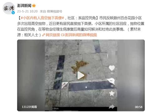 滁州一小区内有人高空抛下粪便，社区：系监控死角_手机新浪网