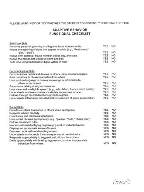 Image result for Adaptive Behavior Checklist