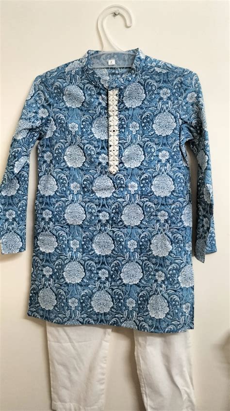 Blue Merigold boys kurta set with embroidery – Kairan Studio