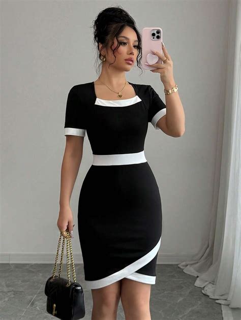Elenzga New Fashion High-End Refined Black & White Color Block Waist ...