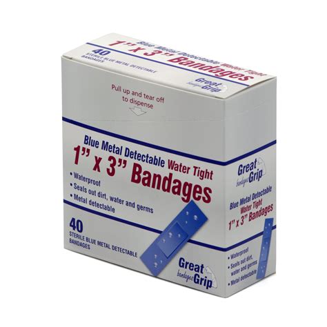 Blue Metal Detectable Water Tight Bandages 1" x 3" Strip – Date Label