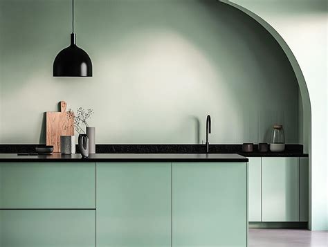 Tranquil Mint Green Kitchen with Curved Architectural Detail