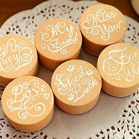 Oytra 6 Pc Wooden Round Block Word Stamps