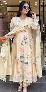 Buy GoSriKi Women's Rayon Blend Anarkali Printed Kurta with Pant ...