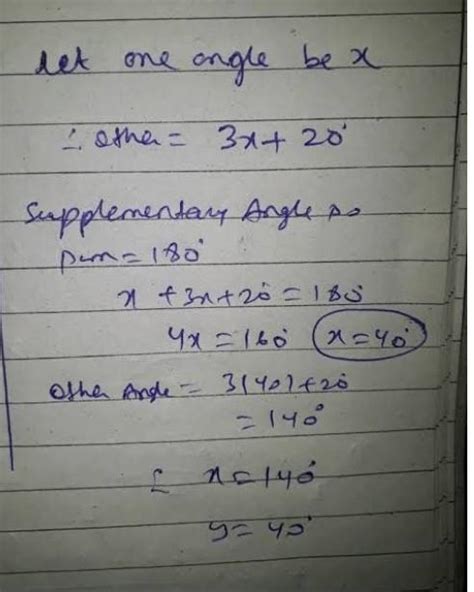 the angle are supplementary and larger is thrice the size of the ...